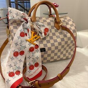 Louis Vuitton Speedy 30 Damier White Azur Crossbody Strap SD1108 Very Pretty